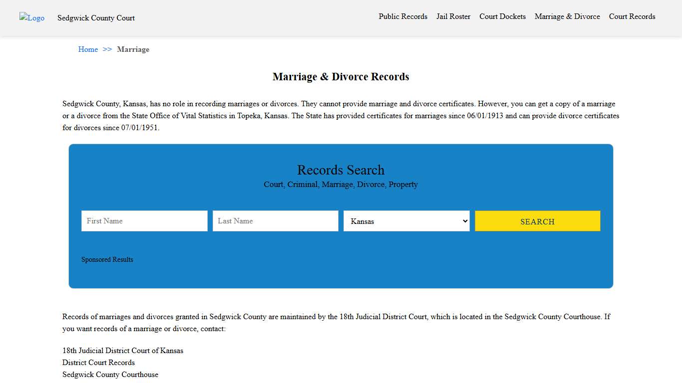 Marriage & Divorce Records Sedgwick County Court KS