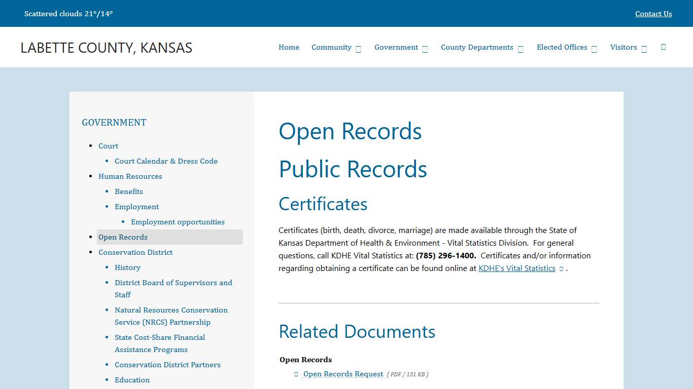 Open Records LABETTE COUNTY, KANSAS