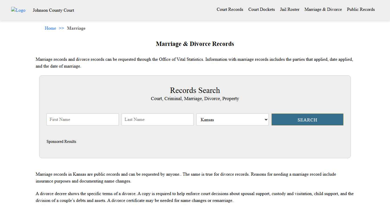 Marriage & Divorce Records Johnson County Court